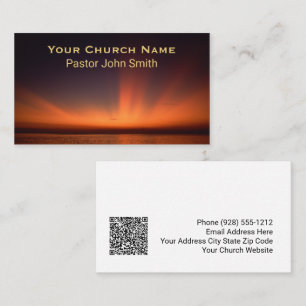 Cartão De Visita Código QR da Igreja do Oceano Pôr do Sol Laranja P