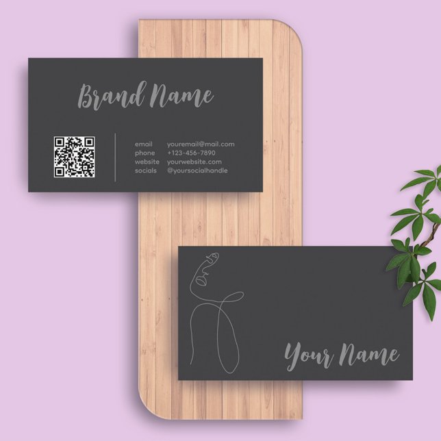Cartão De Visita Código QR da Linha de Caligrafia Elegante (Criador carregado)