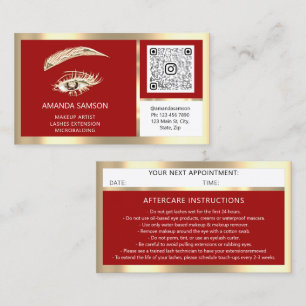 Cartão De Visita CÓDIGO QR da Microlâmina Eyelash Vermelho Dourado