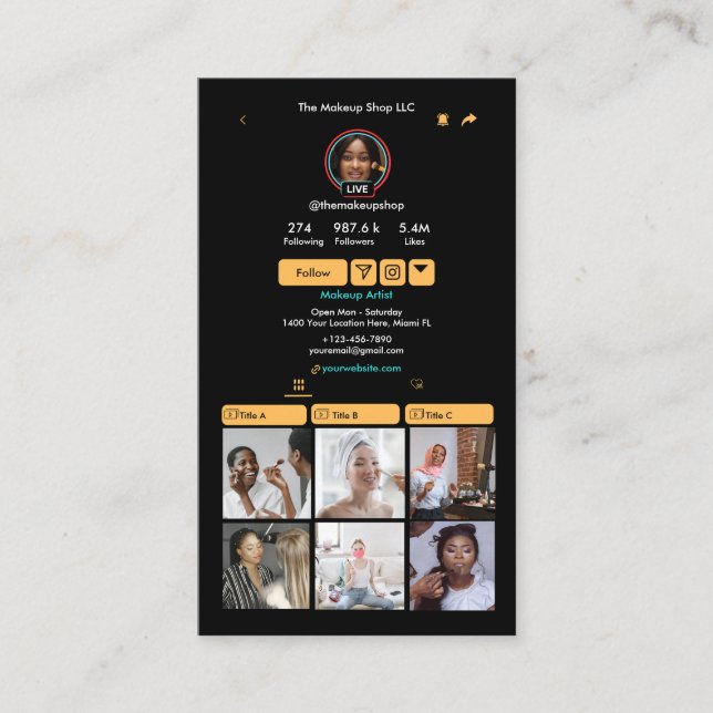 Cartão De Visita Código QR da Mídia Social de Pêssego TikTok (Frente)