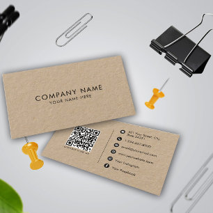 Cartão De Visita Código QR da Mídia Social Minimalista Russo Kraft 