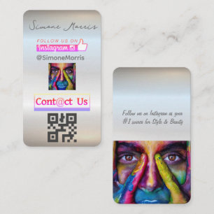 Cartão De Visita Código QR da Mídia Social Prateada - Fotografias