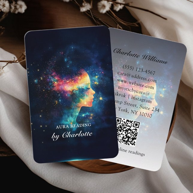 Cartão De Visita Código QR da Mulher Universa Mística (Mystic Universe Woman QR-Code Business Card)