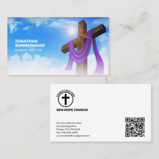 Cartão De Visita Código QR da Paisagem Cruzada do Pastor Cristão Mo