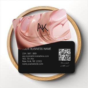 Cartão De Visita Código QR da Sala de Beleza Monogram Blush Pink