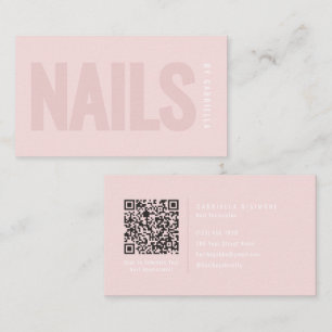 Cartão De Visita Código QR da Tecnologia de Unhas Rosa Moderno Bril