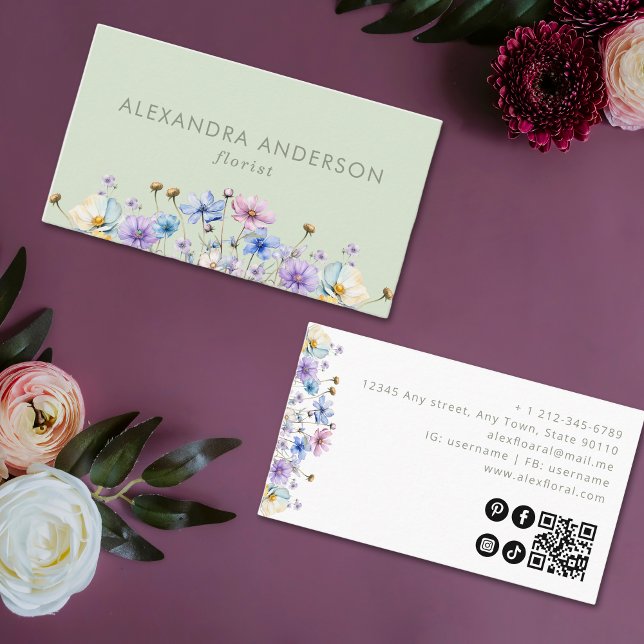 Cartão De Visita Código QR das flores silvestres botulínicas legant (Criador carregado)