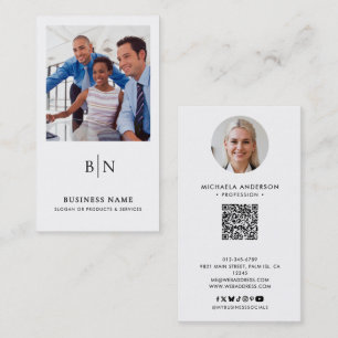 Cartão De Visita Código QR de 2 Fotos Minimalista Moderno e Mídia S