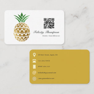 Cartão De Visita Código QR de Abacaxi com Folha de Ouro Falso
