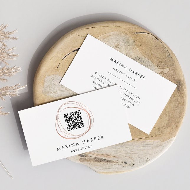 Cartão De Visita Código QR de Abstrato Dourado Rosa do Faux moderno (Criador carregado)