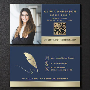 Cartão De Visita Código QR de Agente de Assinatura Notarial em Azul