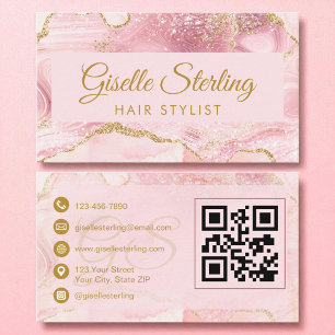 Cartão De Visita Código QR de Aglomerado Dourado Rosa Blush Stylist