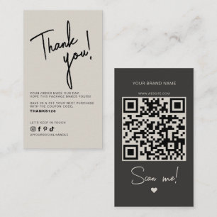 Cartão De Visita Código QR de agradecimento de pedido bege cinza mo