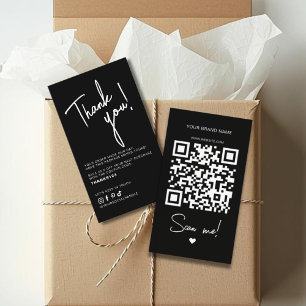 Cartão De Visita Código QR de agradecimento de pedido preto e branc