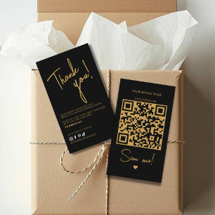 Cartão De Visita Código QR de agradecimento de pedido preto moderno