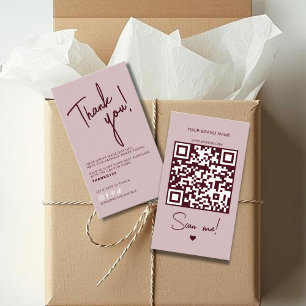 Cartão De Visita Código QR de agradecimento de pedido rosa moderno