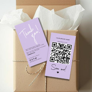 Cartão De Visita Código QR de agradecimento de pedido roxo moderno