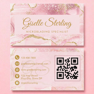 Cartão De Visita Código QR de Agregado Dourado Rosa para Microblush