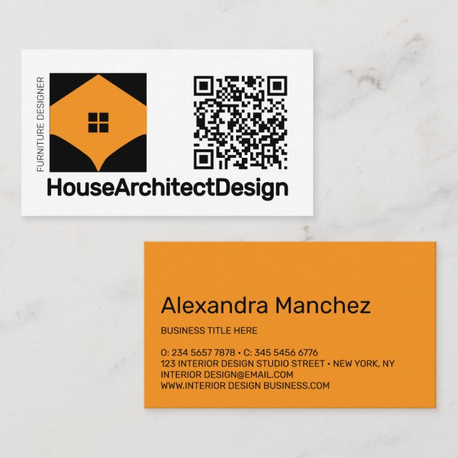 Cartão De Visita Código QR de Arquiteto de Design de Interiores (Frente/Verso)