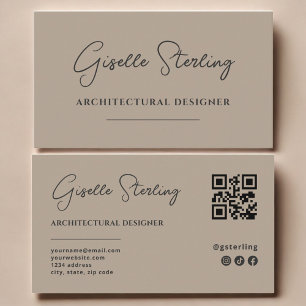 Cartão De Visita Código QR de Arquitetura Designer Neutro Bege Scri