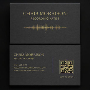 Cartão De Visita Código QR de Artista de Gravação Black Gold