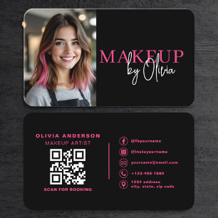 Cartão De Visita Código QR de Artista de Maquiagem Foto Rosa Quente