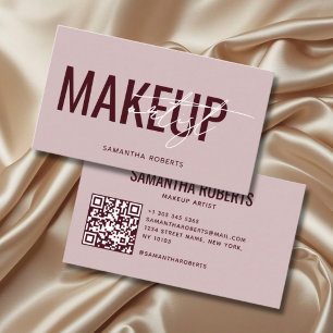 Cartão De Visita Código QR de artista de maquiagem moderna rosa ver