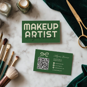 Cartão De Visita Código QR de Artista de Maquiagem Retro Bold Verde