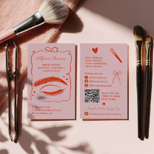 Cartão De Visita Código QR de Artista de Sobrancelha Rosa Retrô Ver