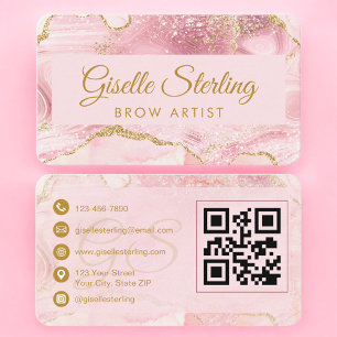 Cartão De Visita Código QR de Artista de Sobrancelhas Luxo Ágata Do