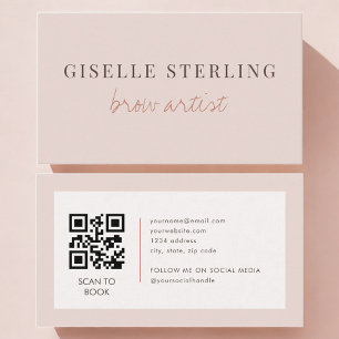 Cartão De Visita Código QR de Artista de Sobrancelhas Rosa Bege
