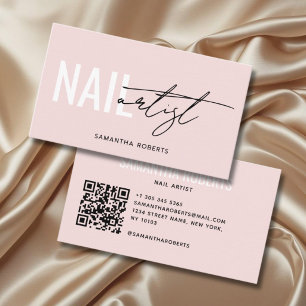 Cartão De Visita Código QR de artista de unha moderno rosa suave