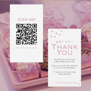 Cartão De Visita Código QR de Avaliação com Brilho Rosa Minimalista