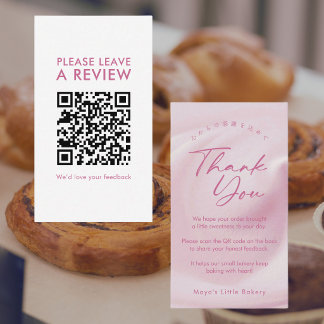 Cartão De Visita Código QR de Avaliação com Letra de Creme Rosa Pas