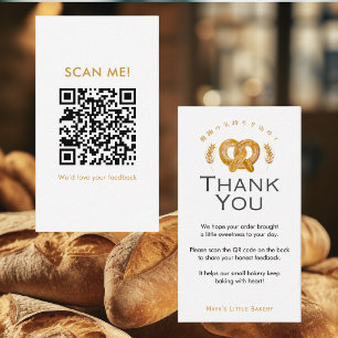 Cartão De Visita Código QR de Avaliação de Pretzel de Trigo Rústico