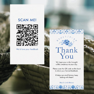 Cartão De Visita Código QR de Avaliação em Azul Marinho Damask