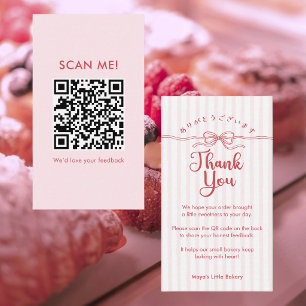 Cartão De Visita Código QR de Avaliação Faixa Rosa Coquette