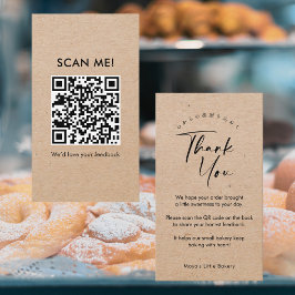 Cartão De Visita Código QR de Avaliação Minimalista Kraft Script