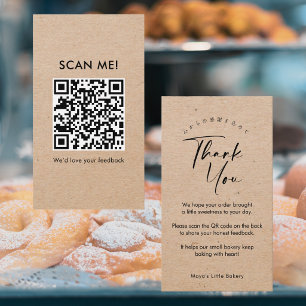 Cartão De Visita Código QR de Avaliação Minimalista Kraft Script