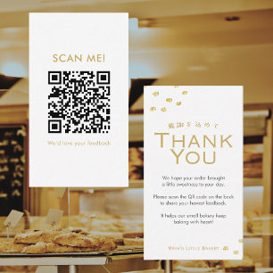 Cartão De Visita Código QR de Avaliação Simples e Elegante Bege