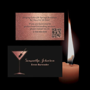 Cartão De Visita Código QR de Barman de Evento com Brilho em Rosa D