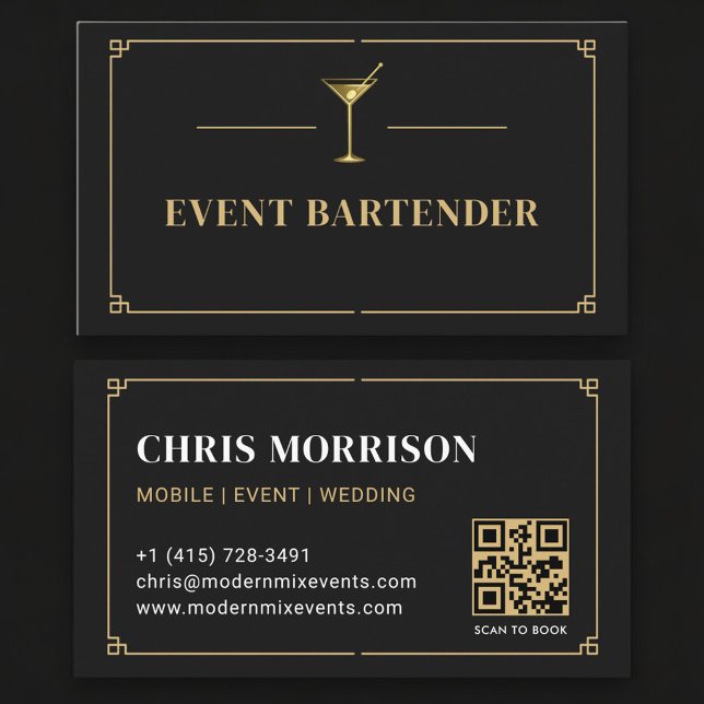 Cartão De Visita Código QR de Barman de Evento Profissional (Criador carregado)