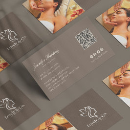 Cartão De Visita Código QR de beleza minimalista neutro bege