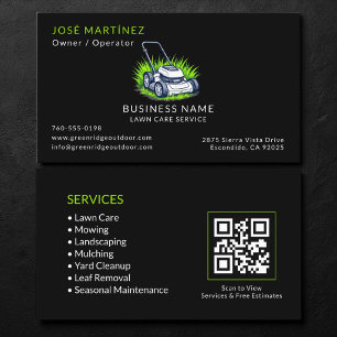 Cartão De Visita Código QR de Black Green Lawn Care and Service