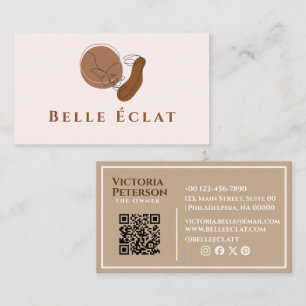 Cartão De Visita Código QR de branco bege branco de Boho profission