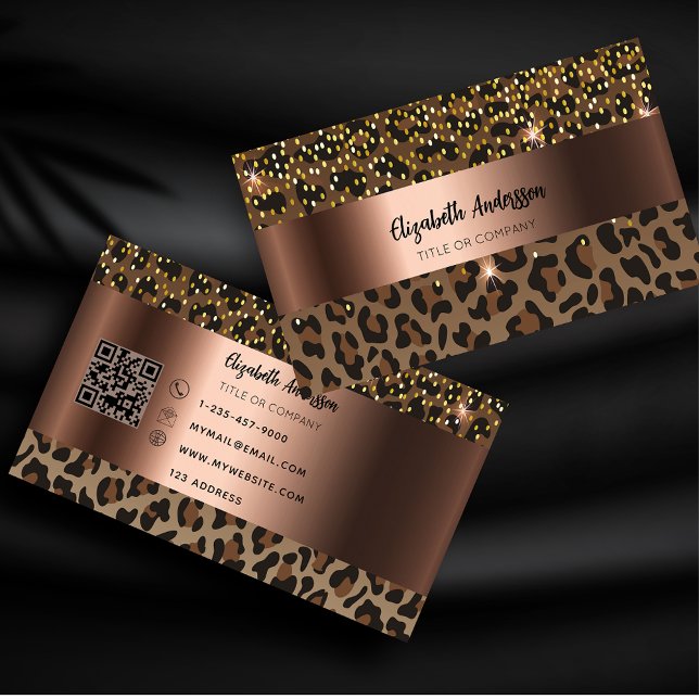 Cartão De Visita Código QR de bronze preto-leopardo-castanho (Criador carregado)