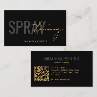 Cartão De Visita Código QR de bronzeado em spray moderno dourado pr