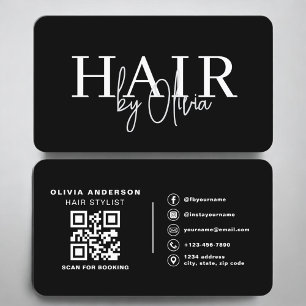 Cartão De Visita Código QR de Cabeleireiro Contemporâneo Limpo