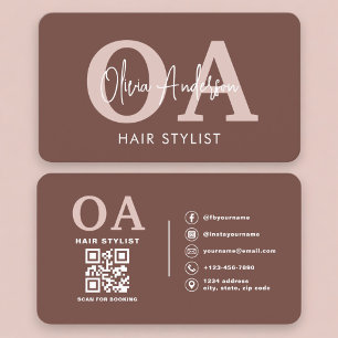 Cartão De Visita Código QR de cabeleireiro de terracota elegante