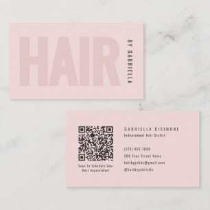 Cartão De Visita Código QR de Cabelereiro Rosa Moderno para Cabelos